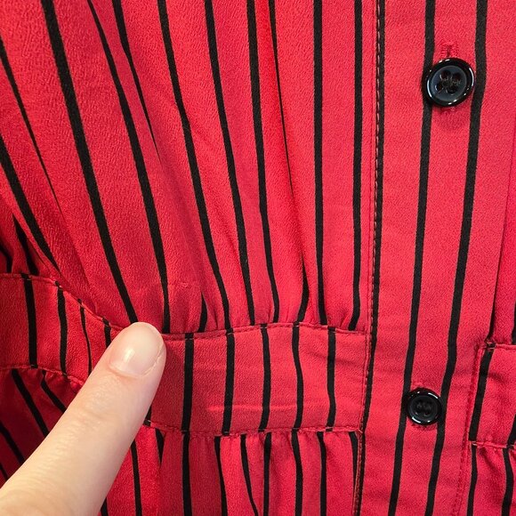 Glamour X Lane Bryant Button Up Dress 18 Red Black Pinstripe Elastic Waist - Picture 5 of 12